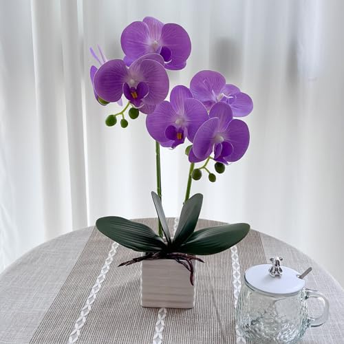 Artificial Orchids for Home Decor Indoor with Vase Orchids Artificial Flowers Light Purple Orchid Height 14 inches - color: Light Purple