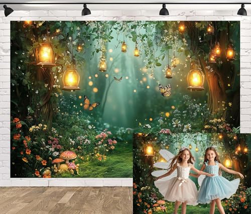 Spring Enchanted Forest Backdrop, Fairy Tale Wonderland Garden Backdrops for Photoshoot, Mushroom Butterfly Woodland Fairy Tea Party Decorations Photo Booth Studio Props Backdrops 5X3FT - color: Green, size: 5X3FT