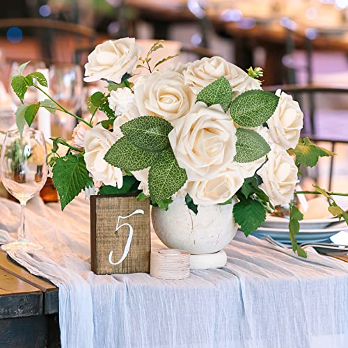 AmyHomie Artificial Flower Champagne Rose 25pcs Real Looking Fake Roses w/Stem for DIY Wedding Bouquets Centerpieces Arrangements Party Baby Shower Valentines Day Christmas Tree Decorations - color: Champagne