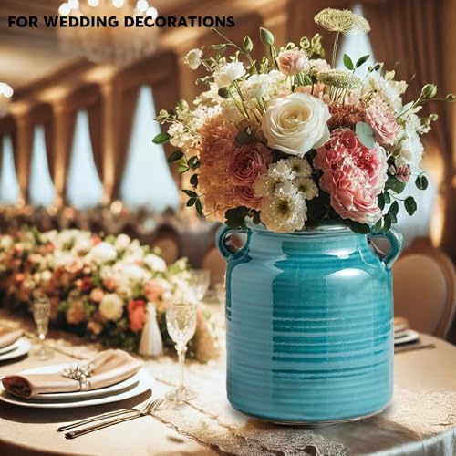 Ceramic Rustic Distressed Green Flower Vase for Centerpieces, Kitchen, Office or Living Room (5.9''x6.3'') - color: Green, size: 5.9''x 6.3”