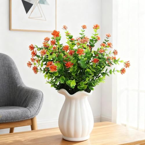 1 Pack 7-Fork Simulated Eucalyptus Roses, Green Potted Artificial Flowers, Home Decoration and Wall Decoration(Sunset Glow) - color: Sunset Glow