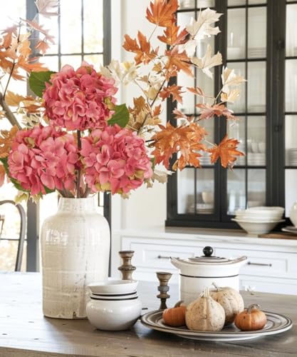 Hollyone 3Pcs Pink Hydrangea Artificial Flowers Faux Dried Touch Hydrangeas Silk Flowers with Stems Fake Florals Flower for Home Wedding Table Centerpiece Vase Arrangements Decorations - color: Pink - Dried Hydrangea