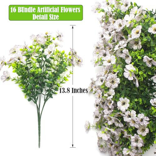 Grunyia Artificial Fake Flowers for Outdoor Spring Decoration, 16 Bundles Faux Silk Colorful Daisy UV Resistant Realistic for Outside Porch Patio Home Yard Garden Planters Pots Window Box (White) - color: White