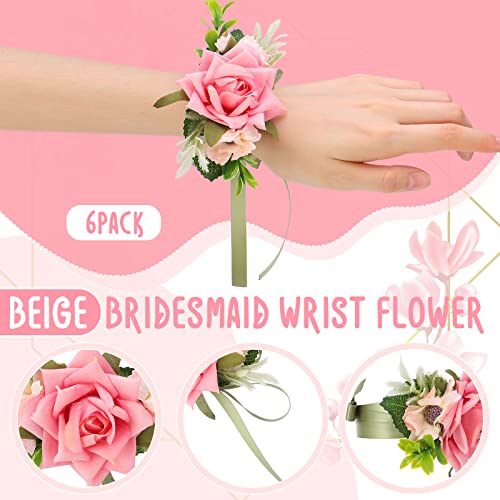 Jexine 12 Pcs Boutonniere and Corsage for Wedding Mother's Day Party Flower Wrist Corsages with Pins for Men Women Groom Bride Groomsmen Prom Ceremony Anniversary Dinner Decor(Pink) - color: Pink