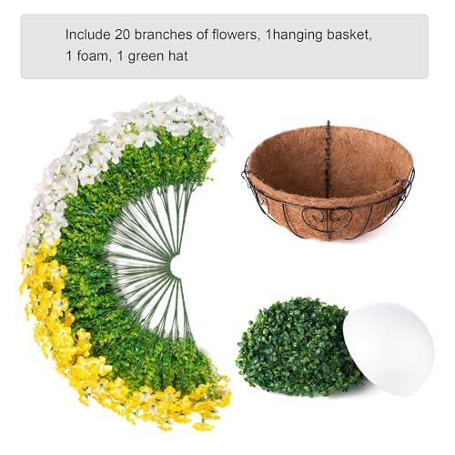 INSPRING Artificial Hanging Flowers for Outdoors Baskets Fake Plants Outdoor Decoration, UV Resistant Faux Morning Glory in Planter Look Real Silk Flowers for Outside Patio Porch Balcony Garden - color: Yellow White