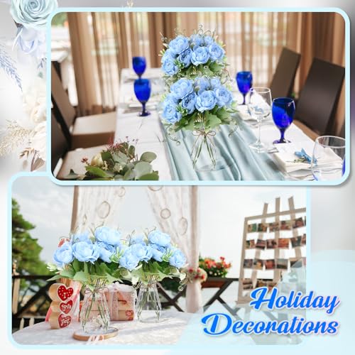 Zeyune 37 Pack Artificial Peonies Flowers with Bud Vase Bulk 24 Bundles Silk Peonies Bouquets 12 Plastic Clear Vase with 1 Rope Fake Flowers for Table Centerpiece Vases(Blue,Perfume) - color: Blue, style: Perfume