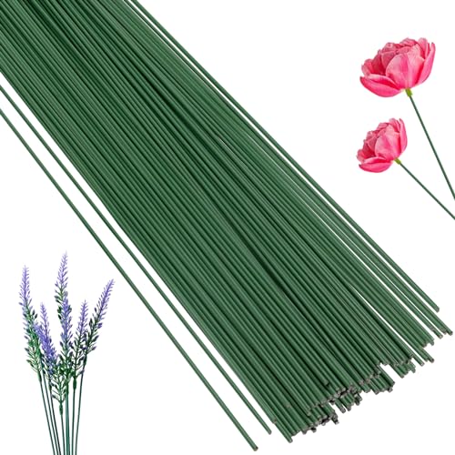 100 Pcs Floral Stems Wire for Paper Flower,14 Inch 2 Gauge Dark Green Floral Stem Wire,Crafting Floral Stem for Flower Arrangements DIY,Bouquet Stem Wrapping and Crafts - size: 100 Pcs Green 2 Gauge