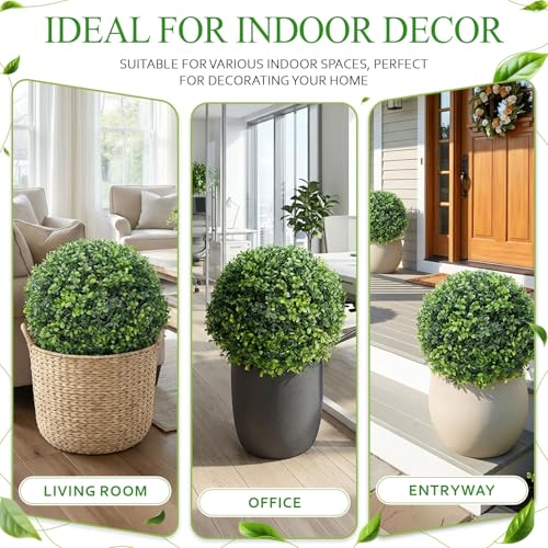 Artificial Boxwood Topiary Ball Trees with Spikes for Outdoor 27" Set of 2, UV Resistant Faux Greenery Shrubs, Realistic Fake Bushes Plants for Garden Yard Front Porch Patio Indoor Decor - color: Green Boxwood