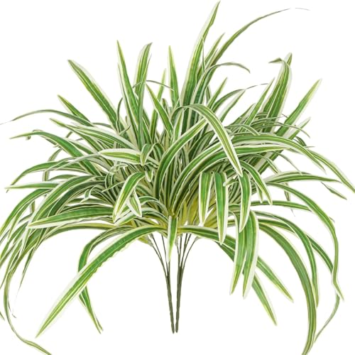 Artificial Spider Plant, Large 23.6 Inch UV Resistant Faux Greenery Bush for Indoor Table, Outdoor Planter Decor (Green, One Size)