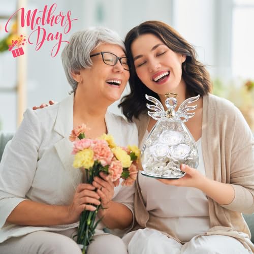 Beferr Gifts for Mom Birthday Gifts for Women, Fresh Flowers for Delivery Forever Preserved Rose in Glass Angel Figurine, Anniversary Christian Real Rose for Grandma Wife Mother from Daughter Son - color: C White