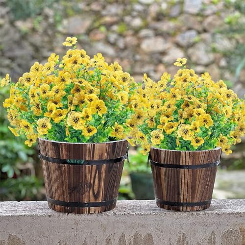 Outdoor Artificial Fake Flowers,8 Bundles UV Resistant Faux Flower No Fade Outdoor Plastic Flowers Plants for Garden Patio Porch Home Wedding Farmhouse Decor(Yellow) - color: Yellow, size: 8 Bundles
