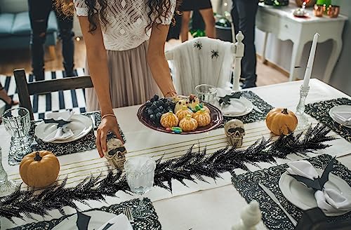 RECUTMS 2pcs Black Garland Artificial Hanging Plants 6 FT Boston Black Faux Ferns Garland Halloween Thanksgiving Party Outdoor Indoor Decor for Home - color: Black-fern2pcs