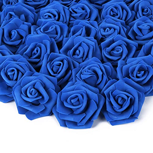 Artificial Rose Flower Heads, 100pcs Royal Blue Fake Roses Artificial Flower Foam Rose for DIY Wedding Bouquets Centerpieces Arrangements Party Baby Shower Home Decor (Stemless, Royal Blue) - color: Royal Blue, size: 100PCS