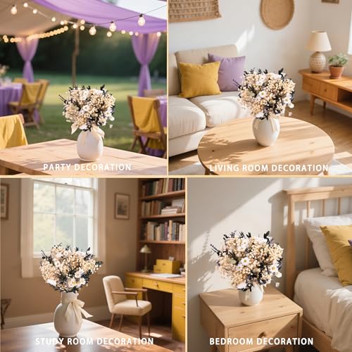 Handmade Dried Flower Bouquet – Natural White, Lavender, Baby’s Breath, Pampas Grass & Eucalyptus – Rustic Boho Style for Home Decor, Weddings, Gifts, and Events - color: White and Green