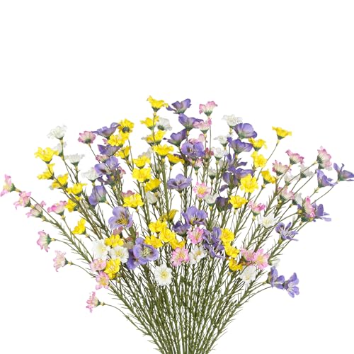 CITYES 16 Pcs Artificial Wildflowers with Stems Bulk Silk Spring Flowers Floral Picks 21inch Fake Forsythia Branches Faux Wildflowers Arrangements for Home Decor Indoor Outdoor Wedding Centerpieces - color: Pink, White, Yellow, Purple