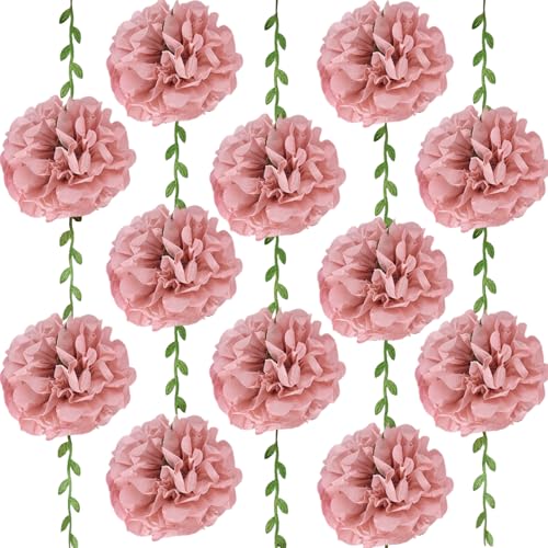 Pink Flower Garland for Backdrop - 2 Pcs Artificial Hanging Flower Garlands for Living Room Wedding Arch Decor, 8.2 Ft Fake Paper Floral Vines for Wall Window Garden Party Decoration - color: Pink