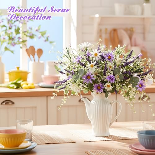 Giegxin 6 Bundles Fake Artificial Flowers Bouquet Spring Silk Flowers Arrangements Faux Wildflowers Bouquets Stems Fake Plants for Wedding Table Centerpiece Rustic Home Vase Floral Table(Daisy) - style: daisy