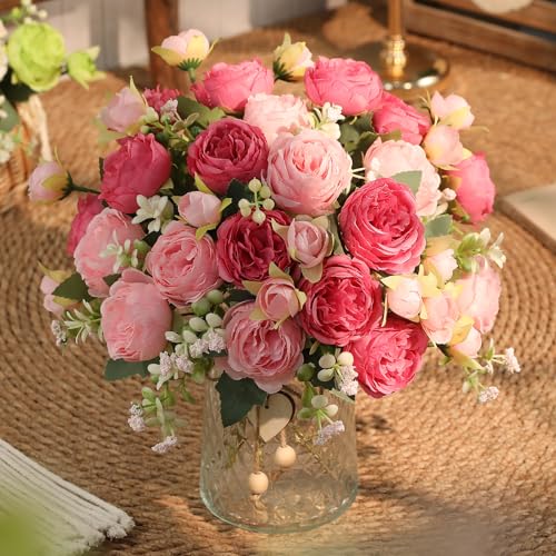 Floweroyal 2 Bunches Peony Artificial Flowers Pink Flowers Silk Peonies Bouquets for Wedding Party Table Centerpieces Floral Arrangement Home Kitchen Decor - color: Mixed Pink-2pcs