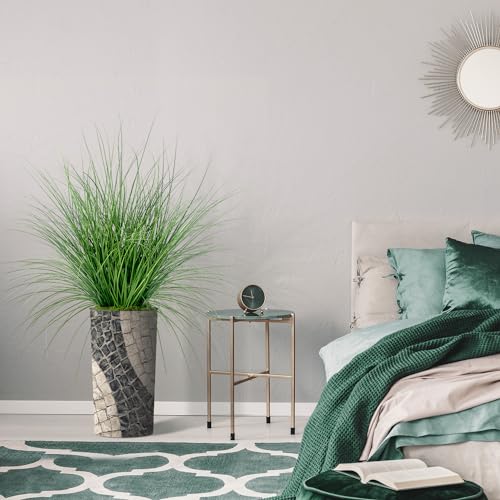 Artificial Tree in Geometric Pattern Planter, Fake Onion Grass Silk Tree for Indoor and Outdoor Home Decoration - 55" Overall Tall (Plant Pot Plus Tree) - style: Onion Grass