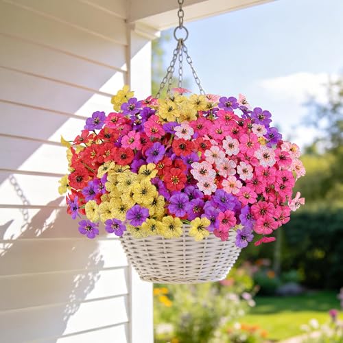 AmyHomie 20 Bundles Artificial Flowers for Outdoor Outside Spring Summer Decoration UV Resistant Faux Flowers No Fade Fake Plastic Plants Garden Porch Window Box Decorating(Mix Color) - color: A-multi, size: 20