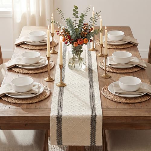Artoid Mode Dark Grey Stripe Woven Table Runner, Seasonal Holiday Hollow Kitchen Dining Table Decoration for Home Party Decor 12x60 Inch - color: Dark Grey, size: 12" x 60", Table Runner