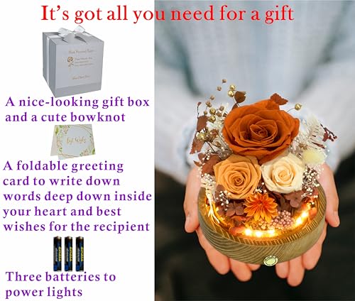 Valley of Rain & Forest Long-Lasting Real Flowers, Unique Floral Gift For You to Send Love for All Occasions, for Indoor Decoration (Orange Rose & Champagne Rose - Fall Themed) - color: Orange Rose & Champagne Rose - Fall Themed