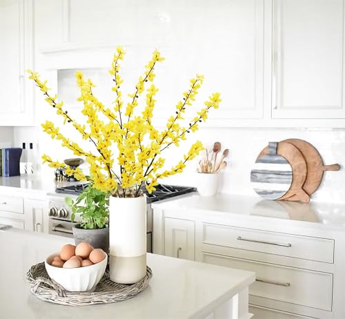FERIAL3Pcs Artificial Forsythia Flower Branches Spring Summer Yellow Silk Fake Winter Jasmine Artificial Orchids Long Stem 41 Inch for DIY Floral Arrangement Wedding Party Home Office Decorate - color: Yellow-3