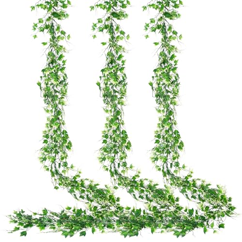 RECUTMS 3 Pack Artificial Vine Greenery Decor - White Leaf Garland for Balcony, Mantle, Table, Arch & Backdrop Decor - color: White, size: Ivy Garland
