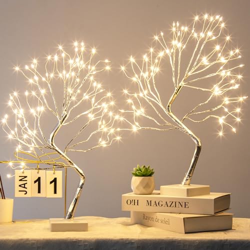 PEIDUO Fairy Lights Spirit Tree, 2PK Bonsai Tree Light, 108 LED Warm White Fairy Light Trees for Room Decor, Artificial Tree with 9 Modes for Christmas Decorations Indoor Home Decor - style: 2PK Fairy Trees