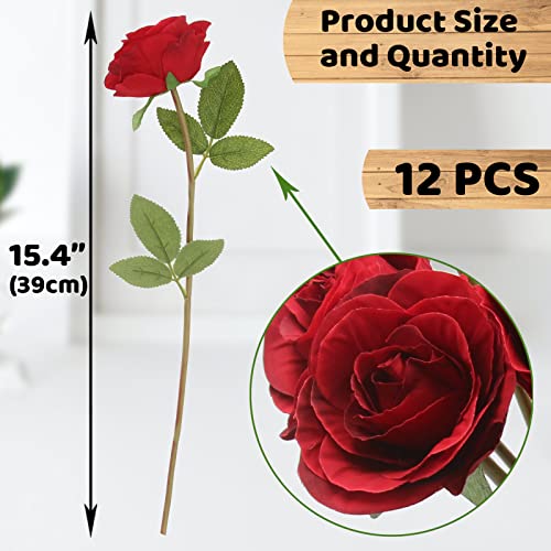 Hananona Artificial Roses Flowers for Flower Arrangement, 12 Pcs Silk Red Rose Bouquet for Home Decoration, Faux Roses for Parties and Wedding Decoration (Red, 12) - color: Red