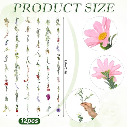 Suncalla 12 Pcs 70.8 ft Wildflower Garland Pre Strung Artificial Hanging Flower Vine Backdrop Decor from Ceiling Floating Silk Floral Garland for Garden Wedding Bridal Shower(Wildflower,Multicolor) - color: Multi Color, style: Wildflower