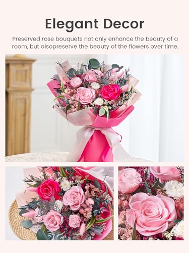 Polylove Flowers for Delivery Prime Forever Flowers Bouquet Preserved Roses Bouquet Flower Gift for Women Wife Mother Day Graduation Birthday (Hot Pink, Medium) - color: Hot Pink, size: Medium