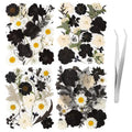 78 Pcs Black and White Dried Pressed Flowers with Tweezer, Halloween Themed Real Dried Flowers Leaves for DIY Crafts Resin Molds, Dried Flowers for Autumn Halloween Decorations - size: Black