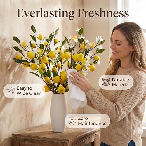 5pcs Artificial Lemon Little Fruit.24 Inch Lifelike artificial plants indoor.lemon tree artificial.artificial fruits for decoration.outdoor artificial plants.Used For Homes.Offices. Festivals.Flowers - size: 24inch