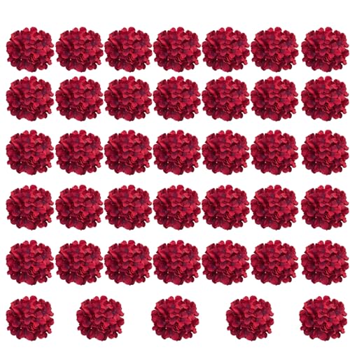 Red Hydrangea Artificial Flowers Bulk, 40 Pcs Faux Hydrangea Flowers Heads, Artificial Fake Silk Hydrangea Flowers with Stems, Red Flowers Artificial for Decoration Wedding Décor - color: Dark Red, size: 40 Pcs