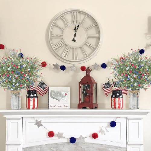 4th of July Artificial Red White Blue Flowers, Patriotic Flowers Independence Day Fake Wildflowers for Home Decor Indoor, Kitchen Table Centerpiece, Wedding, Party Decoration