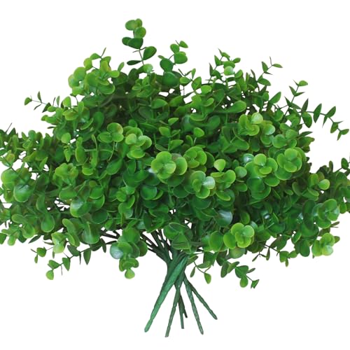 alyptus Artificial Boxwood Plants Outdoor 8 Bundles Faux Eucalyptus Flowers Green Bushes Plastic Greenery Stems for Home Garden Farmhouse Patio Front Porch Decor (Eucalyptus) - color: Eucalyptus