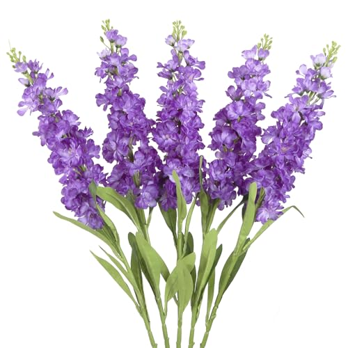 Dark Purple Delphinium Artificial Flowers 5PCS Silk Flowers with Stems Snapdragon Long Stem for Tall Vase Home Wedding Centerpieces Decor (Dark Purple) - color: Dark Purple