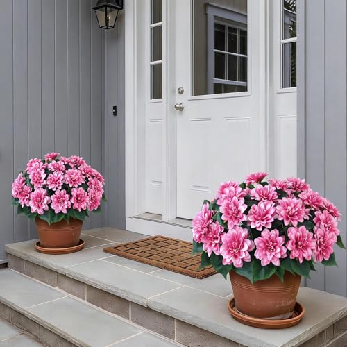 VIERENA 8 Bundles Artificial Dahlia Flowers for Outdoors Spring Summer Decor, No Fade Silk Flower Faux Dahlias Plant Arrangement for Home Garden Balcony Farmhouse（Pink） - color: Pink