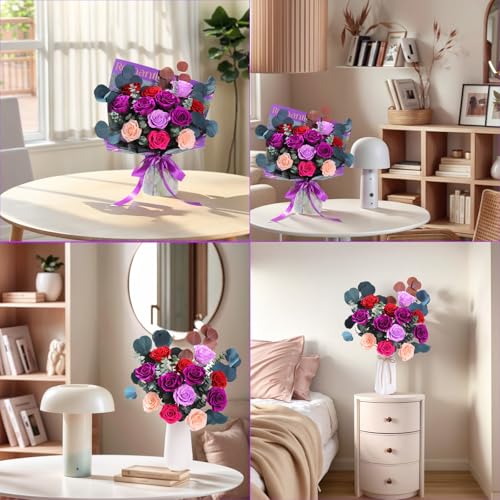 Lovenfold Flowers for Delivery Birthday Flowers Gift for Her,Preserved Flowers Bouquet 12 Roses Mixed Bouquet,Rose Gifts for Women Mom Grandma(Mixed 12 Purple-A Roses) - color: Mixed purple