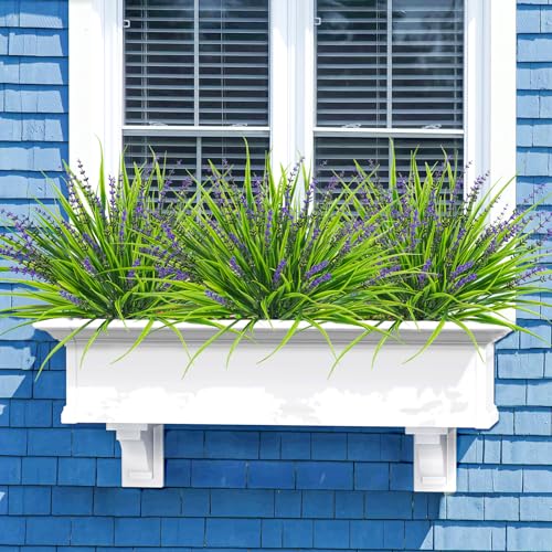 10 Pcs Artificial Plants Outdoor, UV Resistant Fake Outdoor Flowers Plants Faux Plastic Monkey Grass for Outside Front Porch Garden Window Box Home Office Planters Desk Decor (Purple) - color: Purple, size: 10pcs