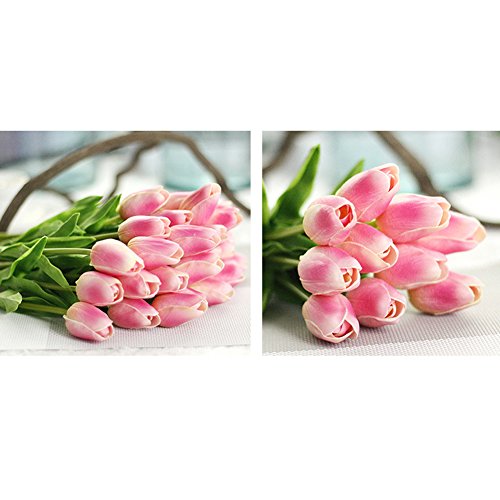 30 pcs Real-Touch Artificial Tulip Flowers Home Wedding Party Decor (Dark Pink) - color: Dark Pink