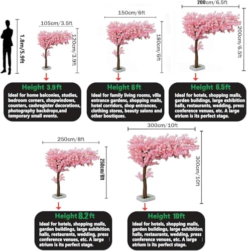 Japanese Artificial Cherry Tree Artificial Cherry Blossom Trees Fake Cherry Blossom Tree Indoor Outdoor Home Office Party Wedding Hotel,Pink,H11.4*L9.8ft - color: Pink, size: H11.4*L9.8ft