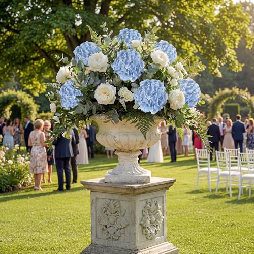 IPOPU 6PCS Real Touch Fake Hydrangea Artificial Flowers Blue Hydrangeas with Stems Latex Lifelike Faux Hydrangeas for Home Table Centerpieces Wedding Baby Shower Party Floral Arrangements (Blue) - color: Light Blue