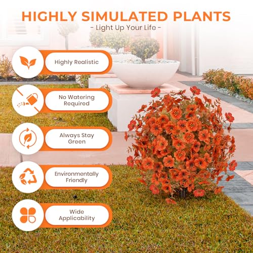 ICX 2 PCS Artificial Boxwood Topiary Ball Trees, 23.6" Outdoors Fake UV Resistant Plants with Fall Camellia Flowers Faux Eucalyptus Shrubs Bushes for Porch Patio Garden-Orange - color: Fall Orange