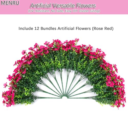 12 Bundles Artificial Flowers for Outdoor UV Resistant and Realistic, Faux Daisy Fake Flowers with Eucalyptus Leaves for Porch, Patio, Planter, Window Box, Home, Garden Decor - color: Rose Red