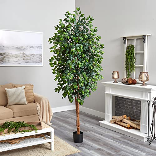 Nearly Natural 8ft Triple Trunk Artificial Ficus Tree with Natural Wood Trunks, Fake Tree for Indoor Home Décor, Faux Ficus Tree with Black Nursery Pot - size: 8ft, style: Tree in Pot