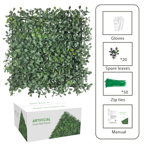 Artificial Grass Wall 10"x 10"(8Pcs) 3-Layer Leaf Boxwood Hedge Panels, UV-Anti Faux Greenery Wall Green Grass Wall Backdrop Decoration for Indoor Outdoor Decor Covering Privacy, 5.6 SQ FT - size: 10x10Inch 8Pcs