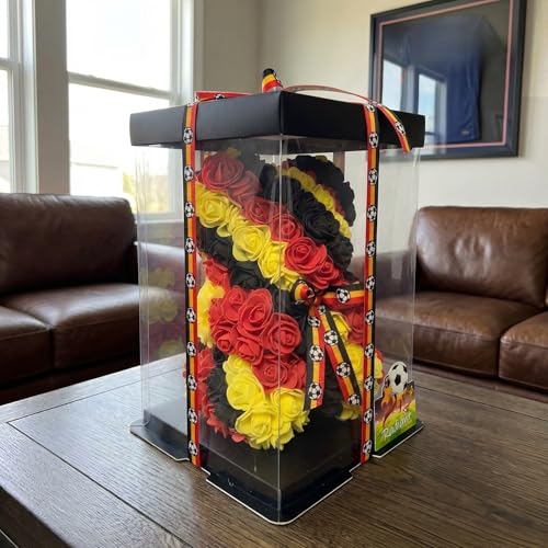 Germany LED Artificial Rose Flower Bear, Valentine's Mother's Day, Christmas, Birthday,Thanksgiving Party Anniversary Girl Friend Wife Light Strips and Greeting Cards (DE) - color: De
