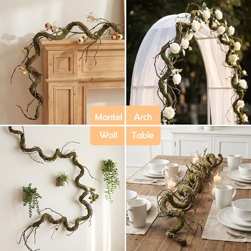 180cm/70.86in Bendable Artificial Tree Branches Vines Greenery Garland Fake Plants Twigs Wall Hanging Moss Room for Outdoor Wedding Archway Patio Jungle Theme Porch Mantel Halloween Decoration